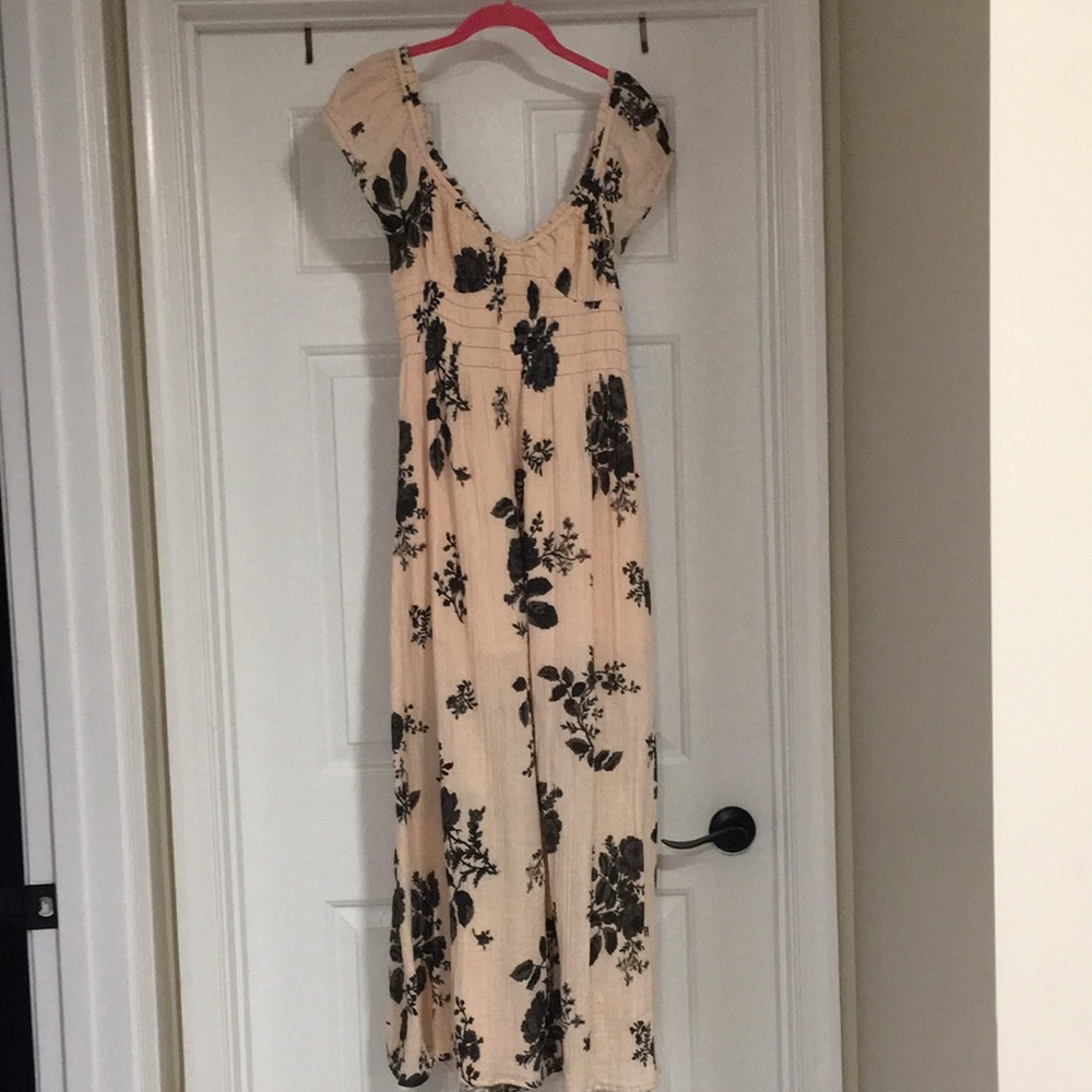 Free People Cotton Lined Gauzy forget me not Open Back Side Slit Midi EUC DRESS - Picture 6 of 8